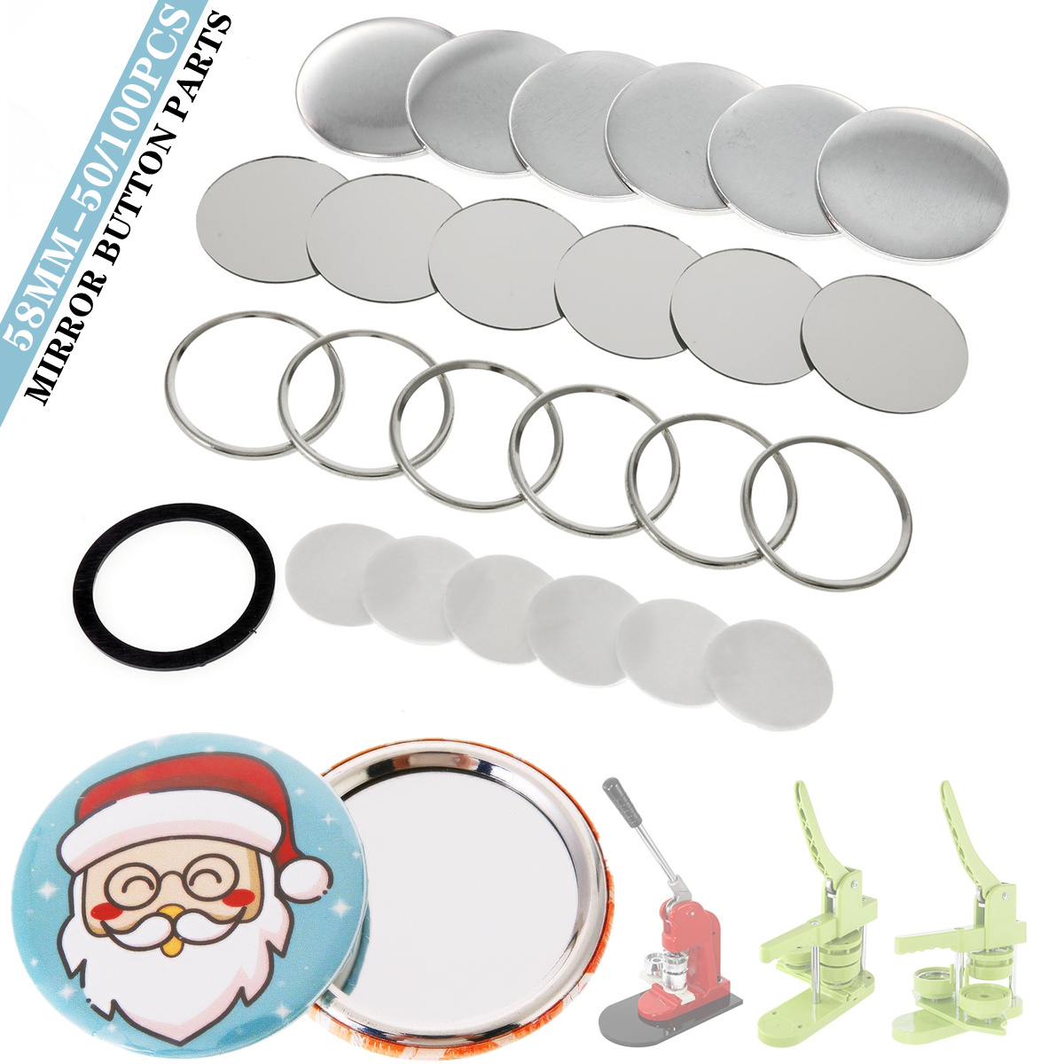 Button Badge Blank - Leere Spiegel-Abzeichen-Knopfteile 58MM, Zubehör für Abzeichen-Herstellungsmaschinen,