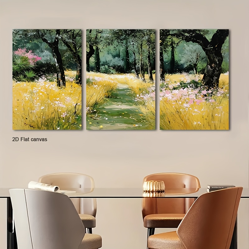 Canvas Wrap Ready - Rahmenlose Leinwand 3-teiliges Set Sonnengelicht-Wildblumen Wandkunst
