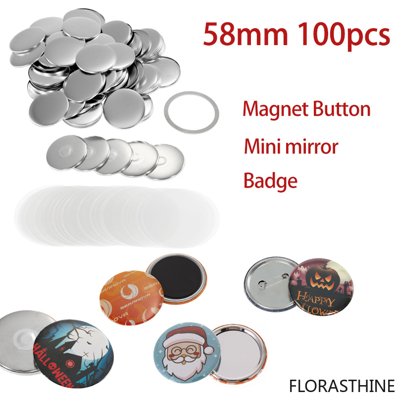 Button Badge Blank - 100er-Set 58mm Blanko-Anstecknadel-Material für Whiteboard, Kühlschrank,